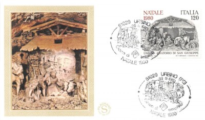 MATERA C210 ITALIA FDC CAPITOLIUM 422 NATALE 1980 BRANDANI URBINO PRESEPE ANNUL 