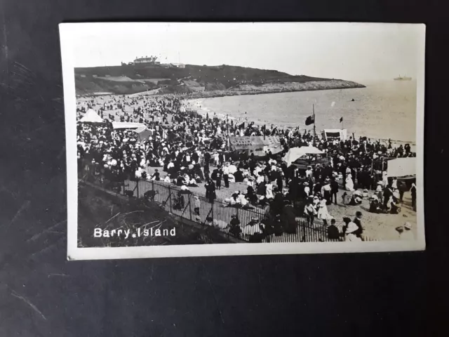 Wales-Glamorgan-Barry Island-1914- Rp Postcard-Very Busy Beach Scene.