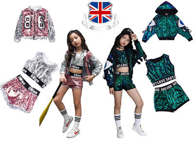Street Dance Wear Costume Kids Girls Performance Sequins Modern Hip Hop Clothes