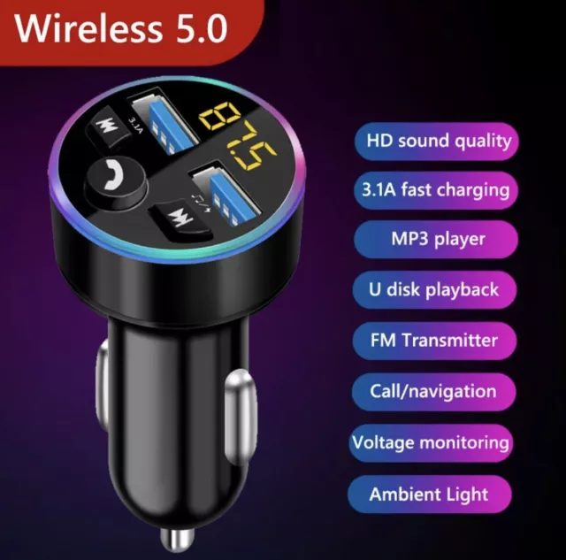 FM Transmitter Auto Bluetooth Kfz Radio Adapter mit Dual USB Ladegerät für Handy