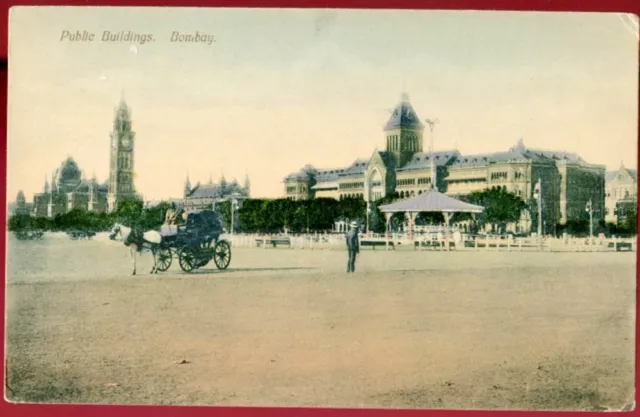 Mumbai Bombay INDIA Public Buildings Vintage Postcard Horse & Buggy 060815 OS