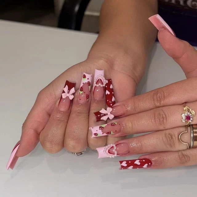 Long Length Long Water Pipe Fake Nails Square Head Press on Nails  Women