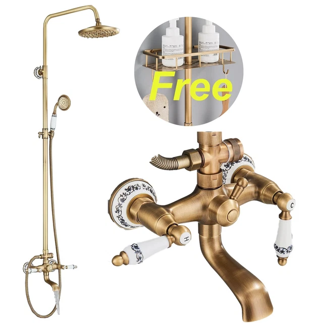 Système De Douche Rétro Noir, Avec Douchette De Tête, Barre De Douche Reglable Montage Mural 46036835