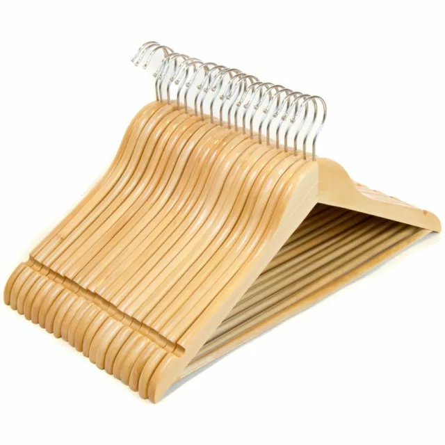 Wooden Coat Hangers Suit Garment Clothes Wardrobe Wood Hanger With Trouser Bar