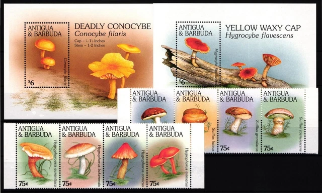 Antigua Barbuda 2324-2331, Block 338-339 Mint Four Stripes / Mushrooms #JA179