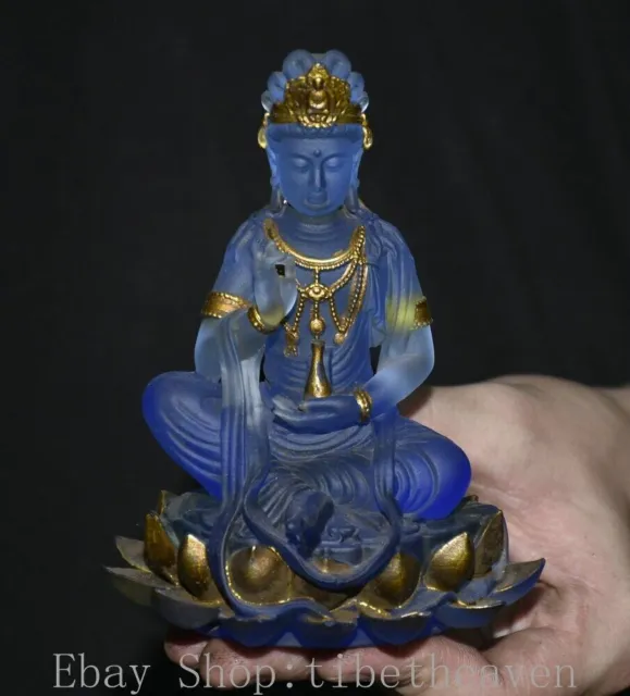 5” Old China Glaze Paintings Buddhism Kwan-yin Guan Yin Goddess Sculpture