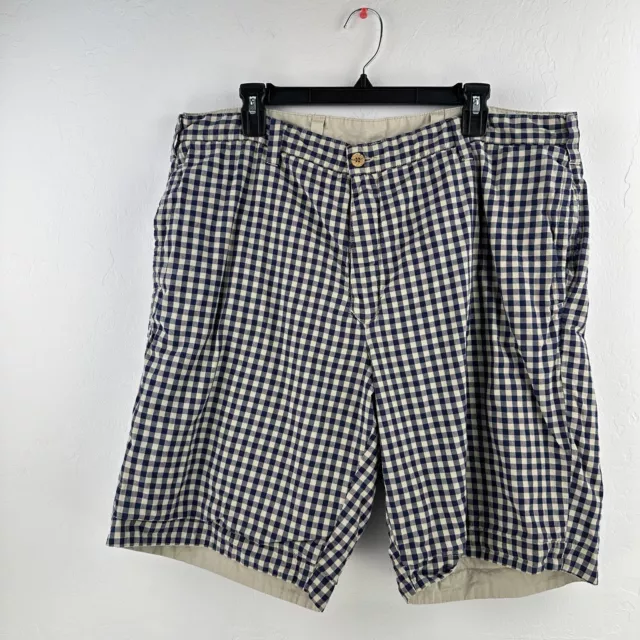 Tailor Vintage Shorts REVERSIBLE Indian Madras Check Solid Beige Blue Men's  34