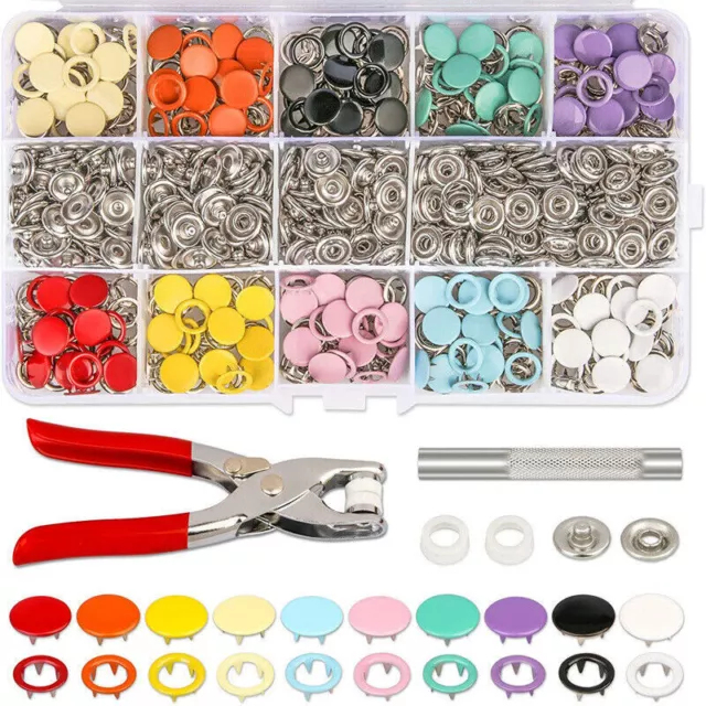 100pcs Prong Pliers Ring Press Studs Snap Popper Fasteners Set 9.5/10mm** 3