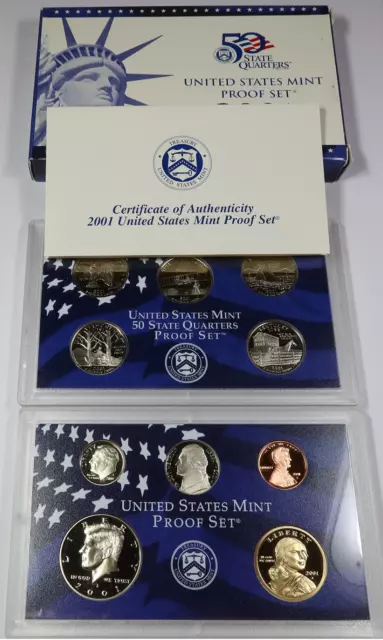 2001 S US MINT - Proof 9 Coin Set with Box & COA #46421Y