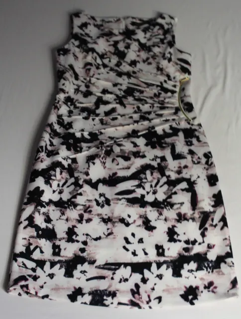 Ivanka Trump Dress Sleeveless Floral Ruched Size Zip Bodycon Stretch Women S/M