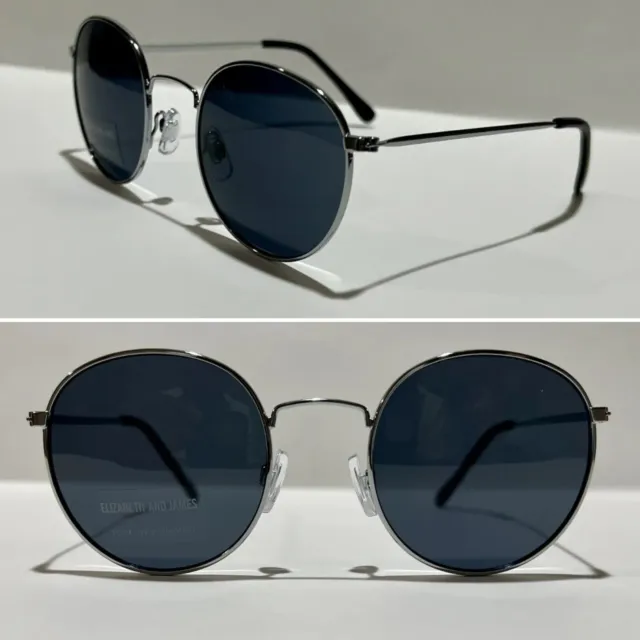 Elizabeth And James Sunglasses Classic Round Silver Frame & Black Lenses Retro