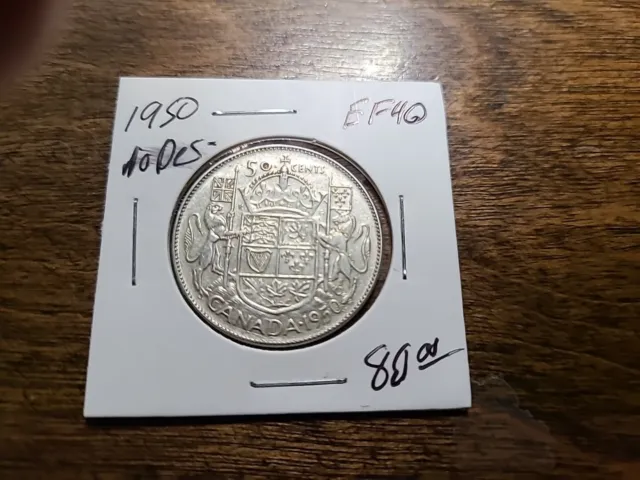 1950 Canada Silver Fifty 50 Cents Half Dollar Coin *NO DESIGN*