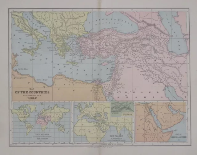 Original 1892 Map COUNTRIES MENTIONED IN THE BIBLE Sheba Ophir Egypt Canaan MoB