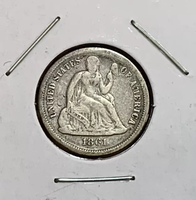 1861 ~ Seated Liberty Silver Dime 10c ~ Rare Civil War Date ~ Nice Coin!!