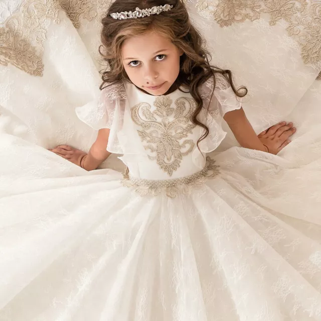 Vintage full lace with shawl girls tutu skirt flower girl wedding dress 2