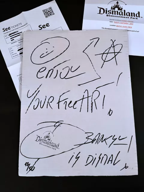 Banksy Signée Et Tampon - Dismaland- Pochoir Sur Carton + Certificat Et Billet 2