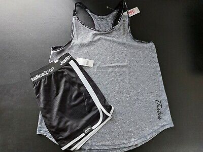 NWT Justice Girls Outfit Active Logo Tank Top/Shorts Size 16 18 Plus Fits 18 20