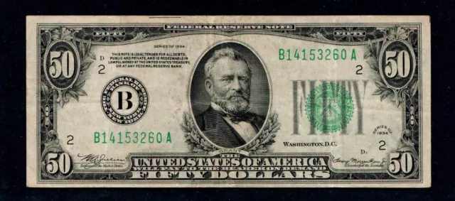 1934 $50 Federal Reserve Notes New NEW YORK (A364)