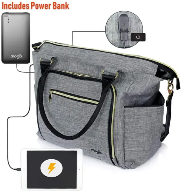 SMART Baby Diaper Bag with Portable Phone Charger, Changing Pad, Wet Dry Bag –