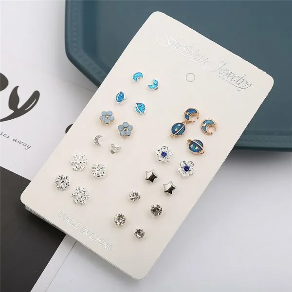 12/20Pairs Crystal Rhinestone Pearl Earrings Set Stud Women Jewelry Wholesale