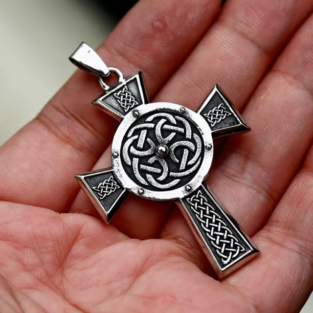 Retro Viking Titanium Celtic Knot Cross Pendant Stainless Steel Men Necklace Au