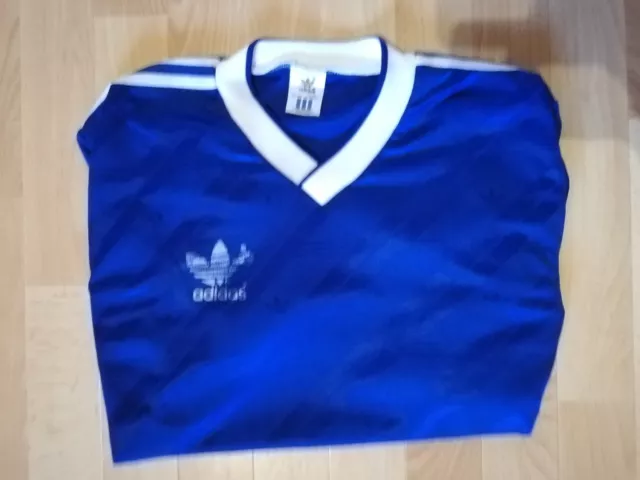 80'S ADIDAS Original Fußball Trikot Blau Vintage Retro Oldschool Shirt Jersey 3