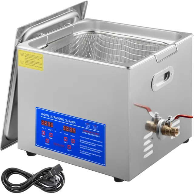15L Stainless Steel Liter Industry Heated Ultrasonic Cleaner Heater w/Tim New