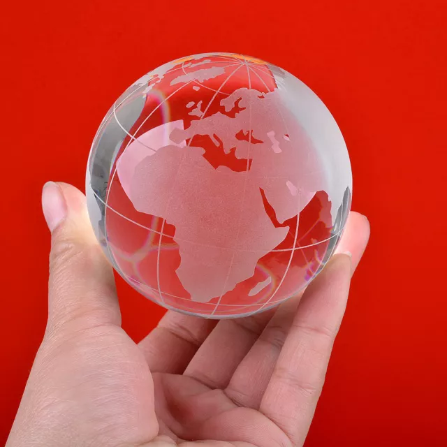 Mapa Mundial Globo de la Tierra Redonda Cristal Vidrio Transparente Pisapapeles Mesa Escritorio Decoración---