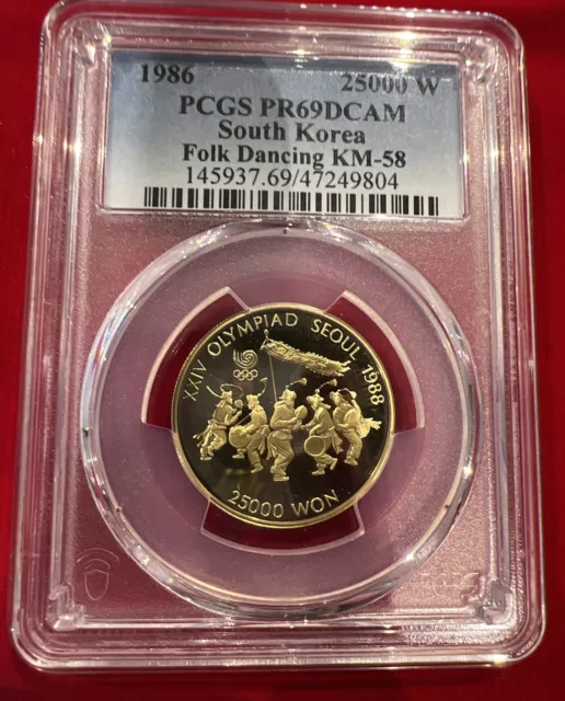 1986 PCGS PR69DCAM South Korea Folk Dancing KM-58 25000 W LOC 16