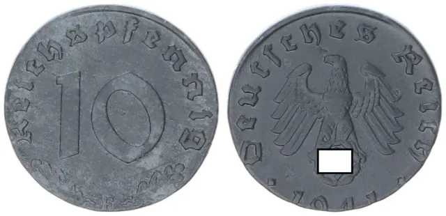 3. Reich 10 Pfennig 1941 E Fehlprägung auf 5 Pfennig Rohling vz  106454