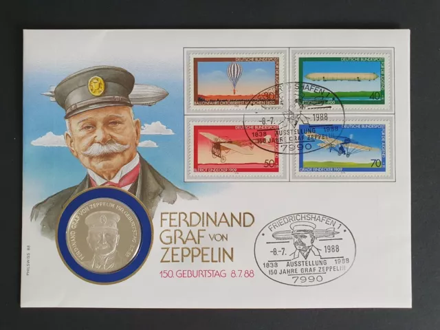 Numisbrief Ferdinand Graf von Zeppelin Geburtstag Silber Medaille PP Proof