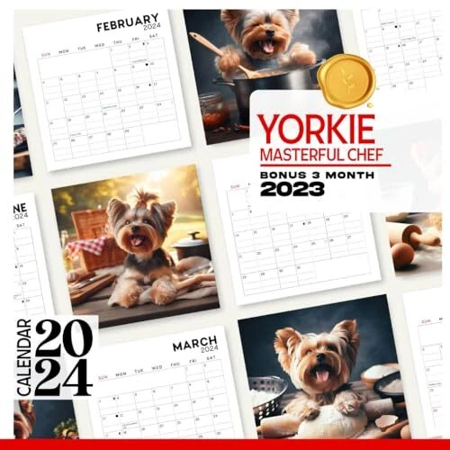 YORKIE MASTERFUL CHEF Calendar 2024 Jan 2024 to Dec 2024 Bonus 3 Months