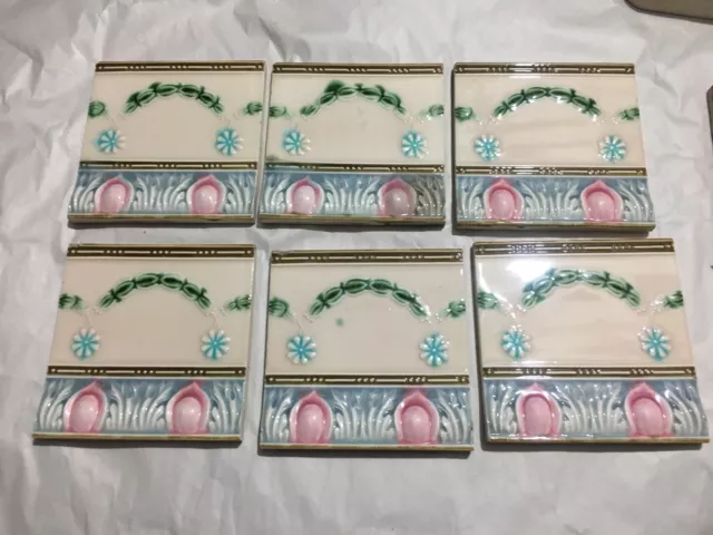 Vintage  Beautiful Flower Ceramic  Porcelain Tiles  unique shape  6 Pieces 3