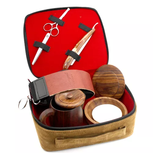 Kit De Toilettage Homme Style Traditionnel Rasoir Droit, Strop En Cuir, Kit Bol À Savon