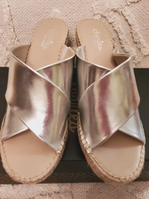 CHARLES by Charles David Womens sandals Wedge Espadrilles Silver Size 10 M NIB