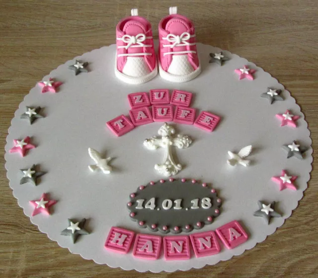 Babyschuhe Fondant  Taufe Geburt Tortenaufleger Tortendeko Zuckerfigur Torte