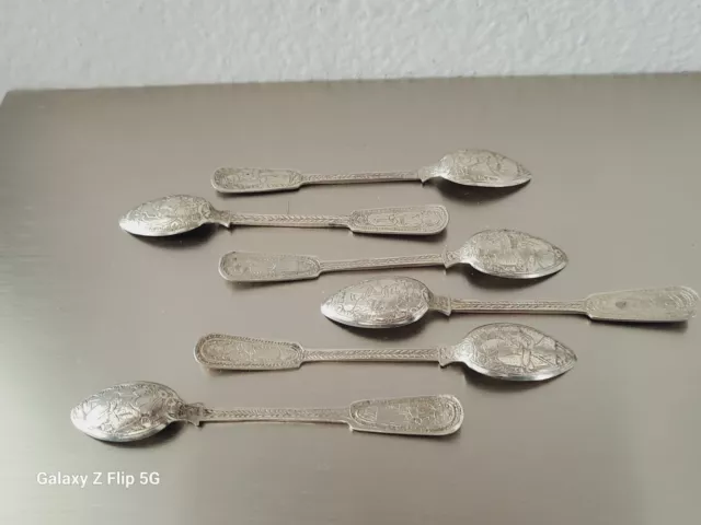 Set Of 6 Antique Original Middle Eastern Solid Silver Tea Spoons By Jafar