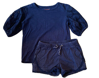 Girls Cat & Jack Navy Outfit Eyelet Shorts And Top Size Xs 4/5