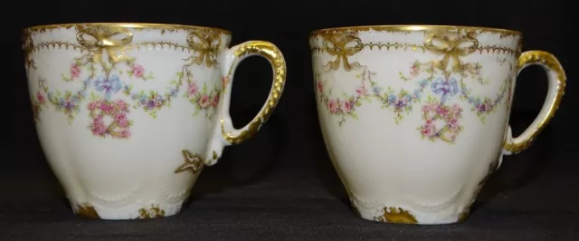 Theodore Haviland Schleiger 597a Pair of Demitasse Cups - Double Gold Trim