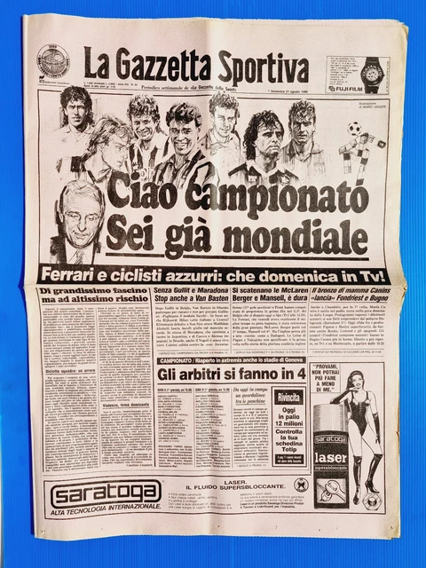 GAZZETTA DELLO SPORT 27 AGOSTO 1989 INIZIO CAMPIONATO SERIE A 89-90 ITALIA 90