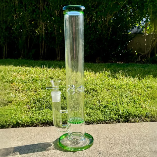 15" Heavy Thick Glass Green Honeycomb Tobacco Water Bong