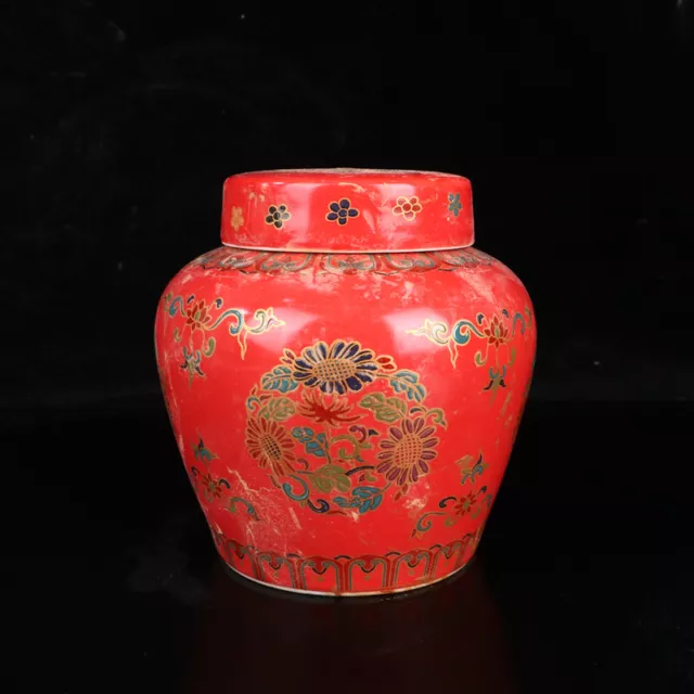 Exquisite china red enamel color porcelain jar painting Bloom flower pot jug