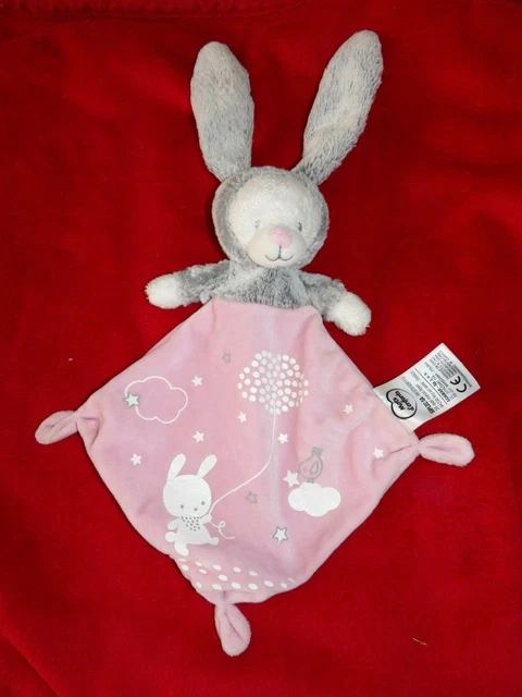 Doudou Plat  MOTS D'ENFANTS Ours Déguisé en Lapin Rose Blanc Gris JAMAIS SERVI