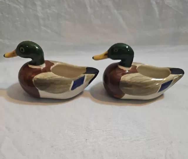 2 Vintage GOSS Handpainted Underglaze Porcelain Duck Cigar Rest