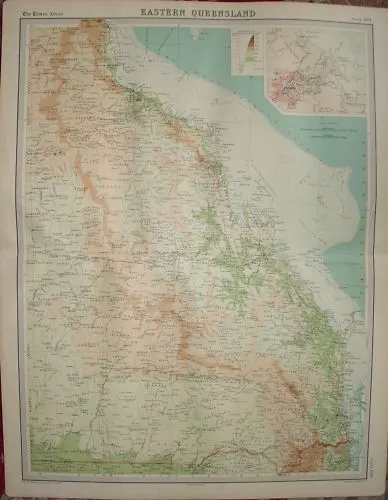 1920 LARGE MAP ~ EASTERN QUEENSLAND ~ 23 INCHES x 18