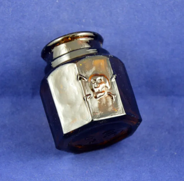 Antique Poison German Jar Bottle Amber Glass Death Head Skull Crossbones Rare