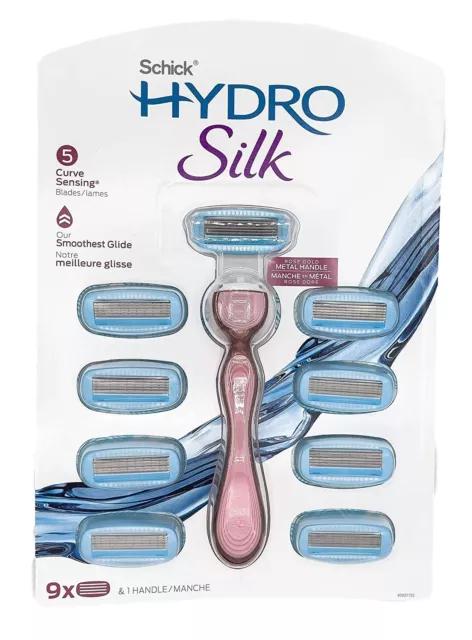 Cuidado de la humedad de seda Schick Hydro con maquinilla de afeitar mantequilla de karité + 9 cartuchos