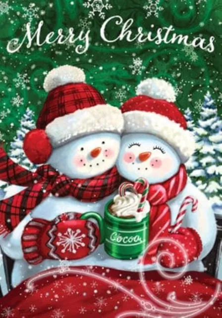Merry Christmas Cocoa Couple, Snowman Garden Flag 12"x18", Custom Decor, 2 Sided
