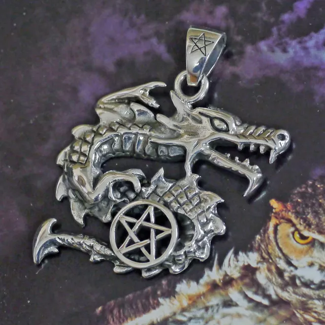 Peter Stone Drache Schutzamulett 925 Silber Pentagramm Anhänger Glücksdrache 3