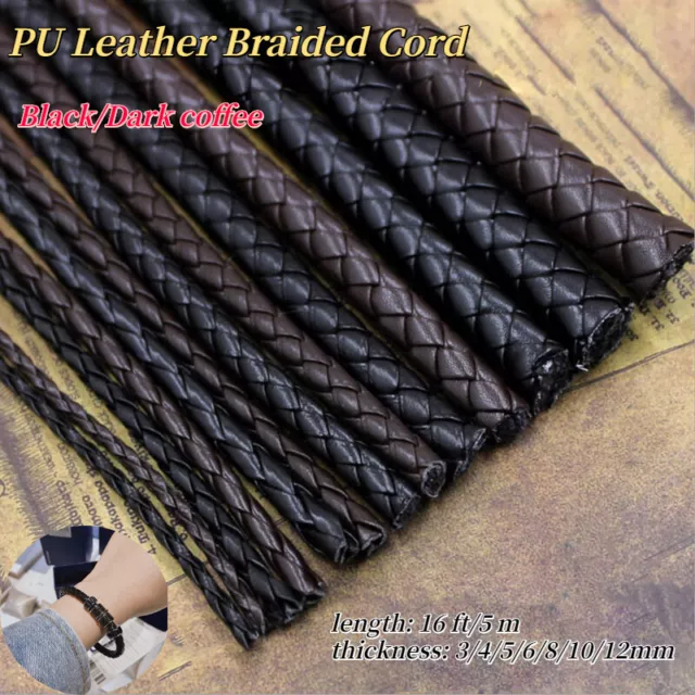 DIY 5m/16ft Round Leather Cord Rope Bracelet Making Finding 3/4/5/6/8/10/12mm 2
